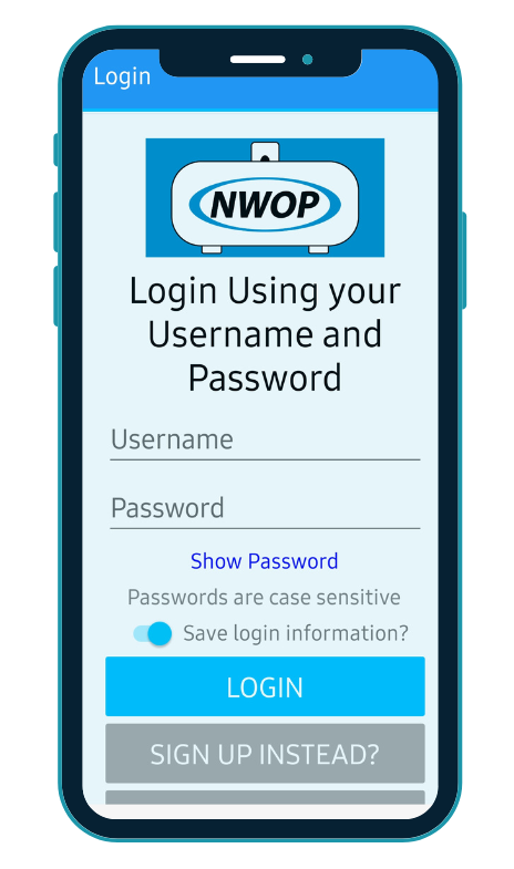 screenshot of login screen on a phone